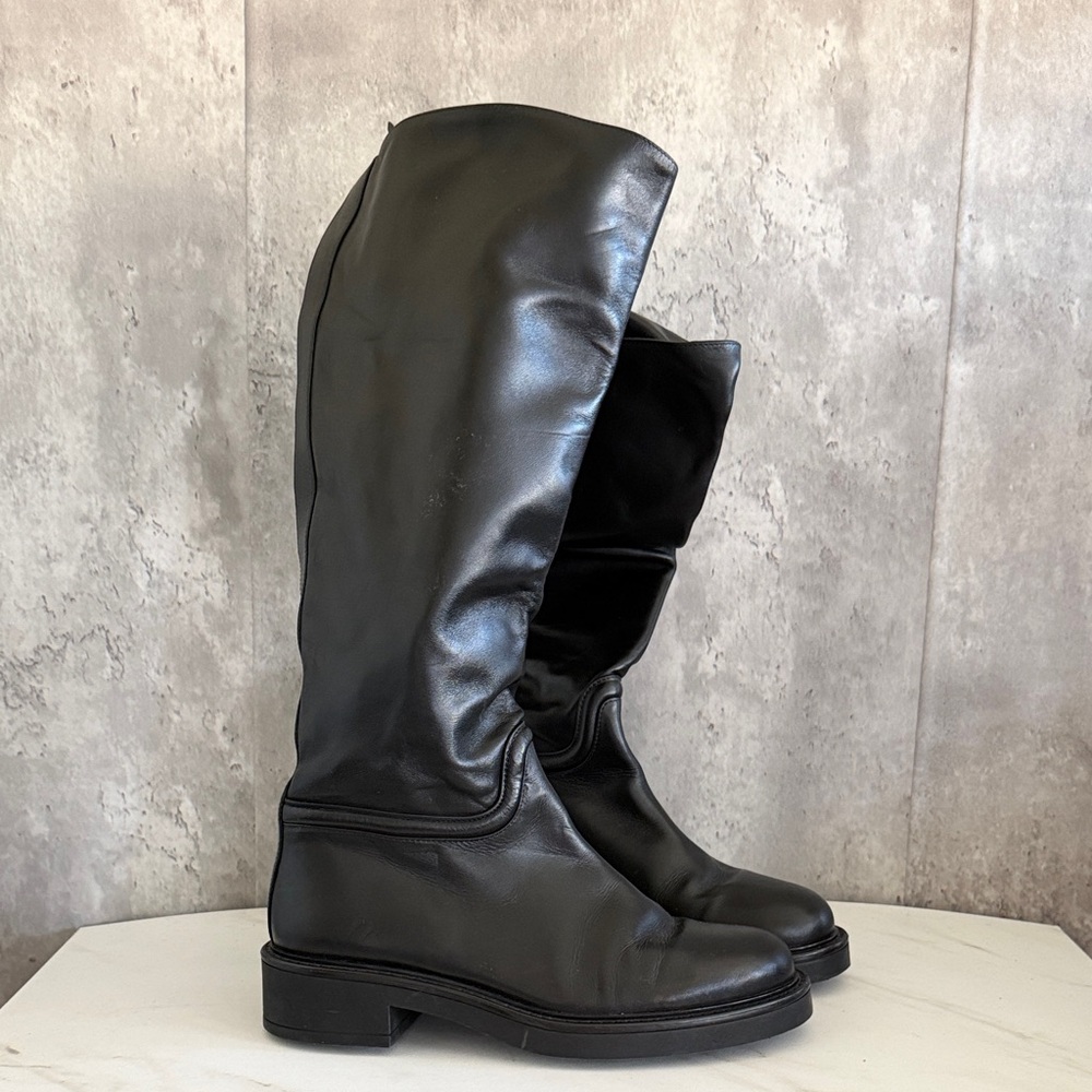 Stuart weitzman Celia leather Classic Black Tall Women's Riding Boots sz 7 - Picture 1 of 7